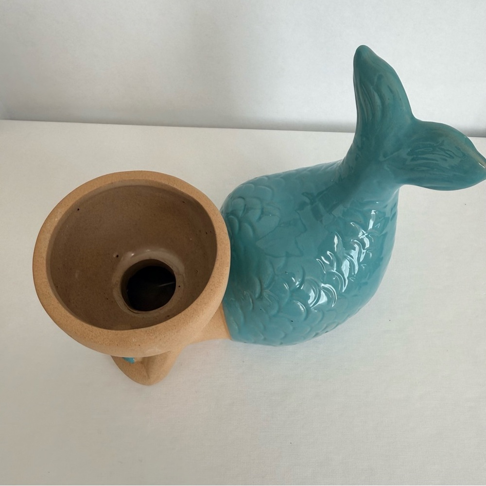 Ceramic Mermaid Planter in Turquoise - Vase Pot Succulent Candle Holder - Beach - Picture 8 of 8